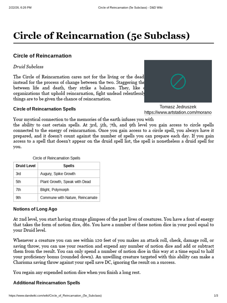 Circle of Reincarnation (5e Subclass) - D&D Wiki | PDF | Reincarnation