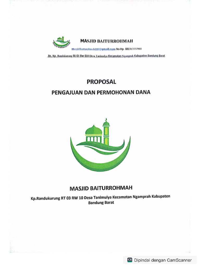 Proposal Pengajuan Dana Pembangunan Masjid Baiturrohmah RW 10 | PDF