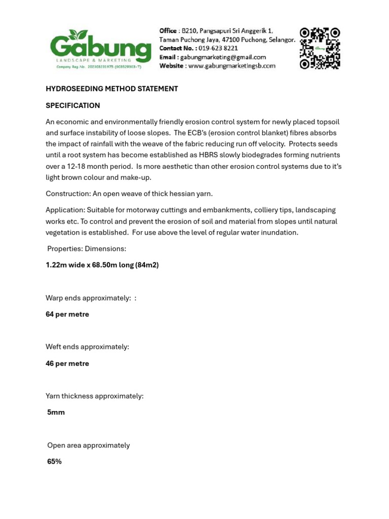 Hydroseeding Method Statement | PDF | Erosion | Yarn