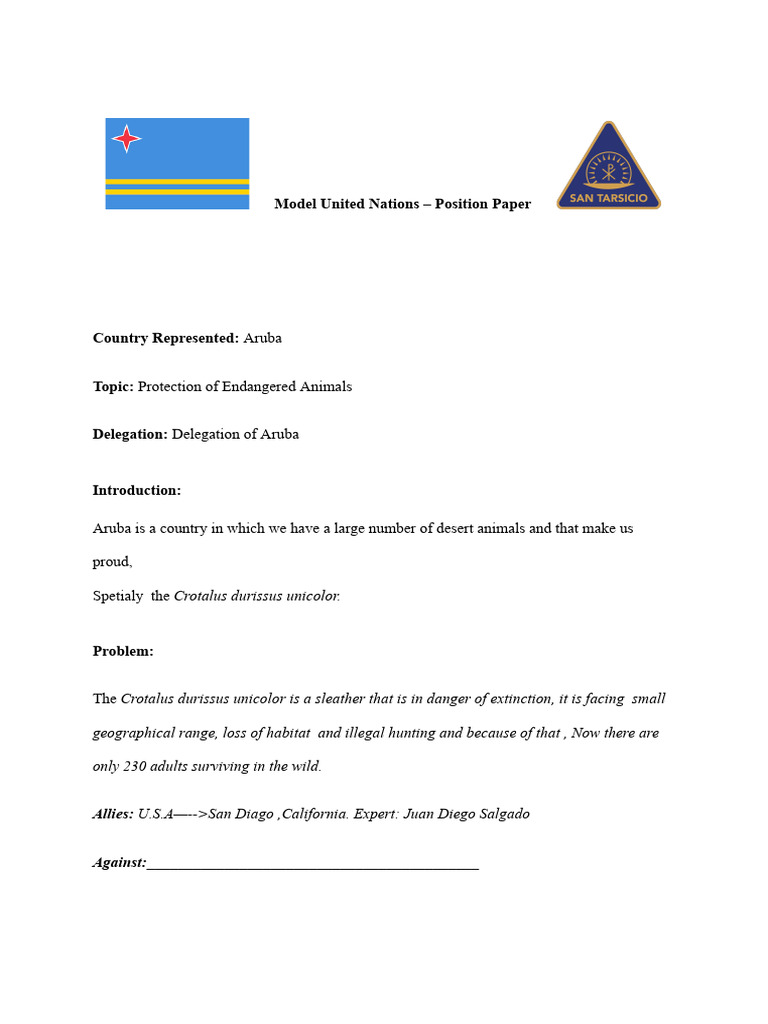 Model United Nations - Position Paper | PDF | Zoo | Wildlife
