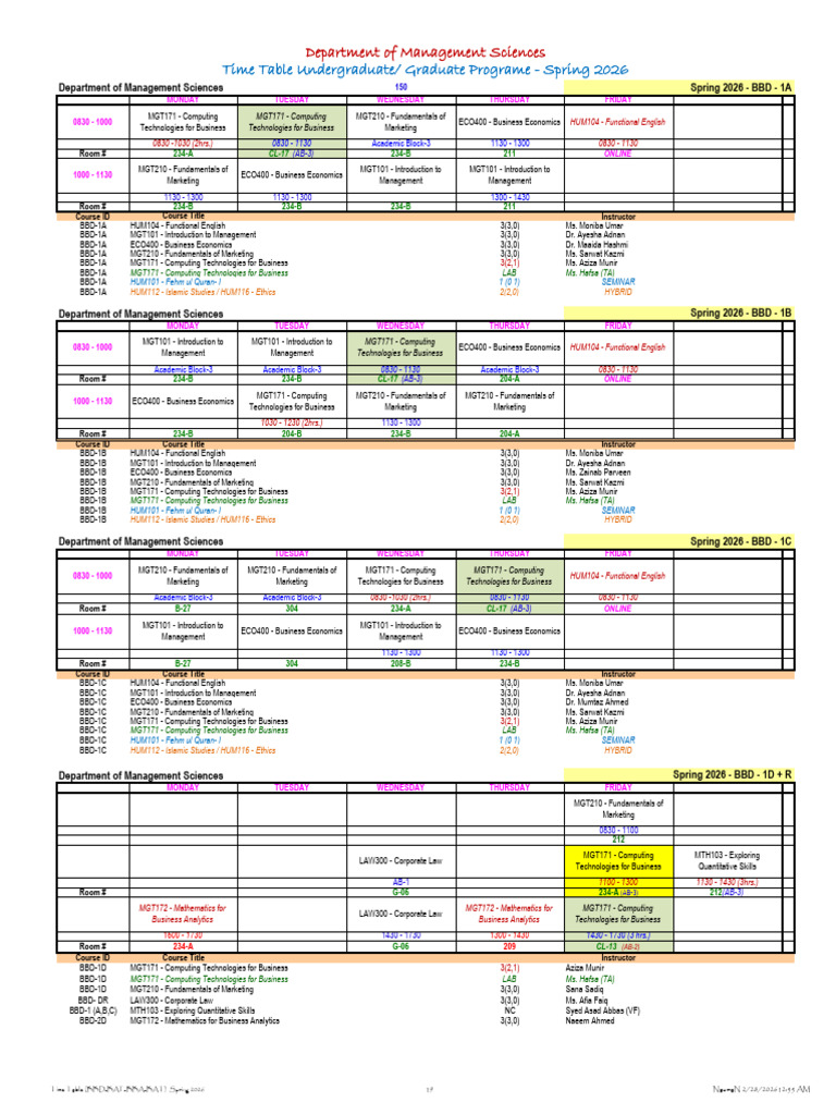 8 - Management Sciences - Time Table - Spring 2026 (BBA-BAF-BBD-BAT ...
