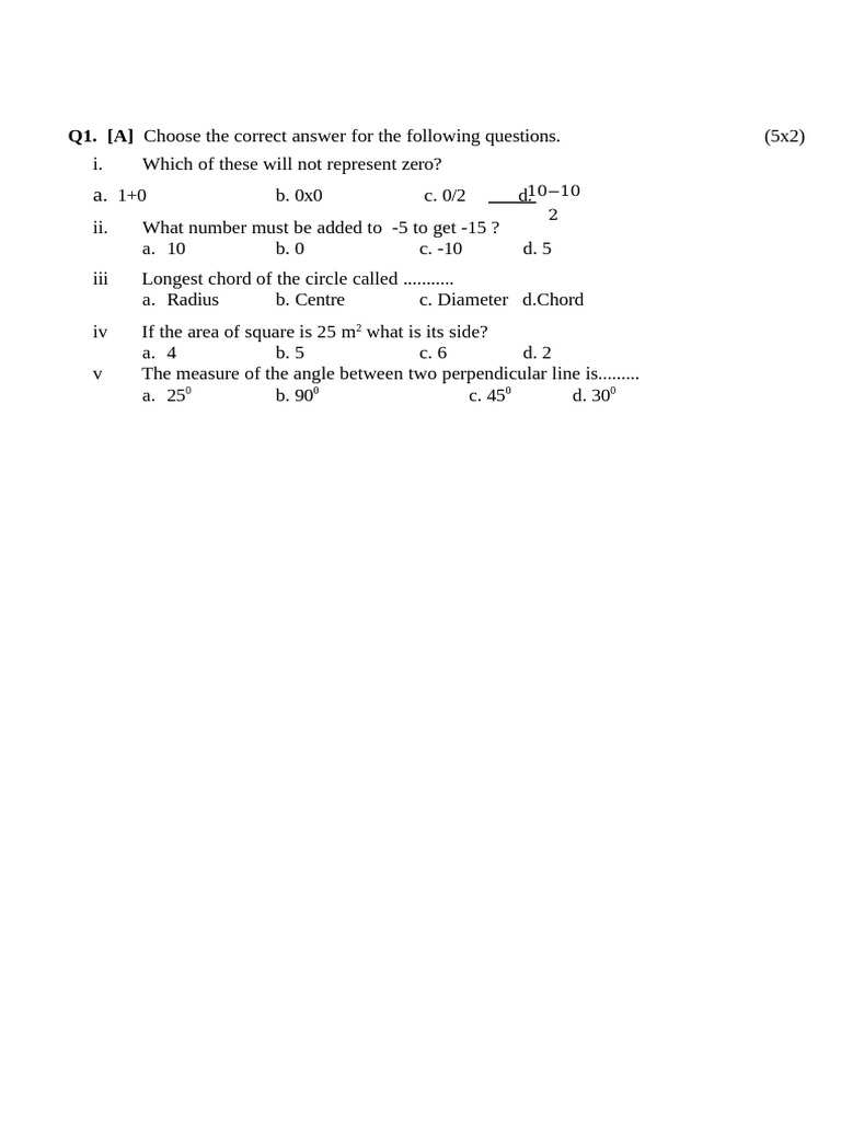 Class - 6 Maths Question Paper | PDF | Circle | Perpendicular
