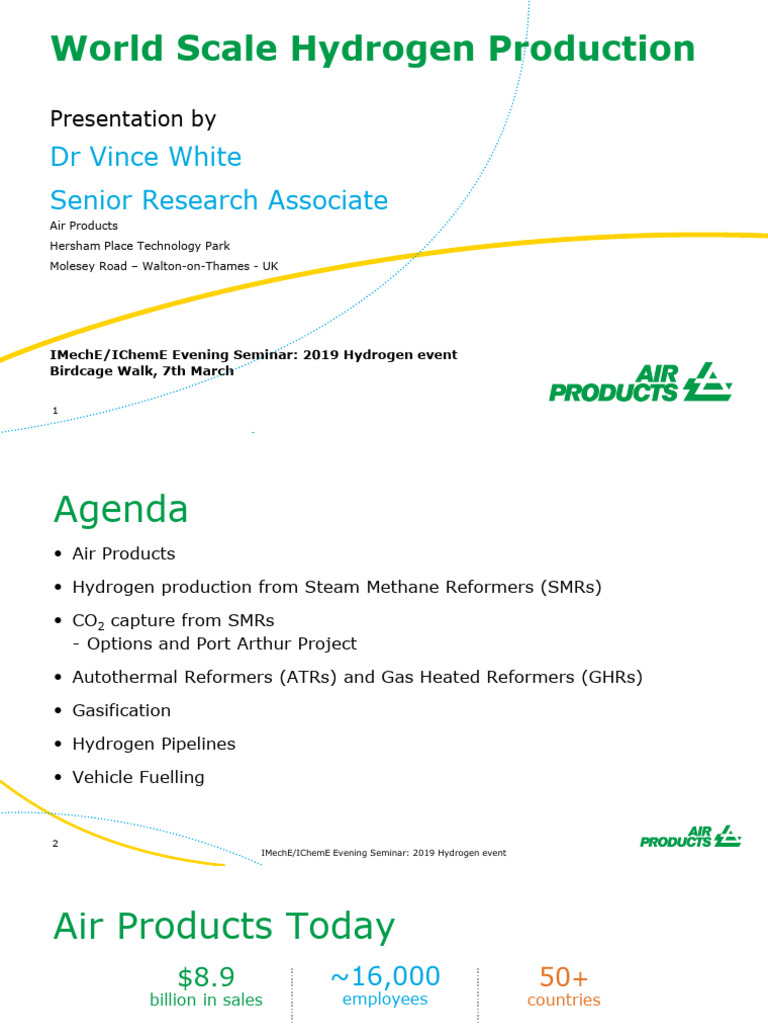 Air Products 2019 World Scale Hydrogen Production | PDF | Chemical ...
