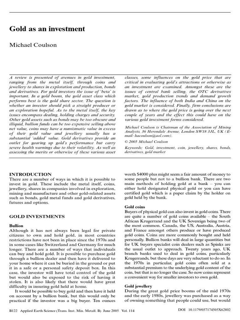 NR - Gold As An Investment | PDF