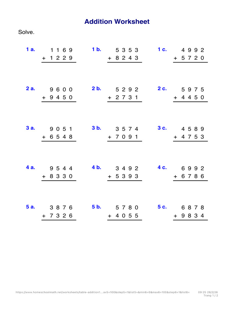 Addition Worksheet | PDF