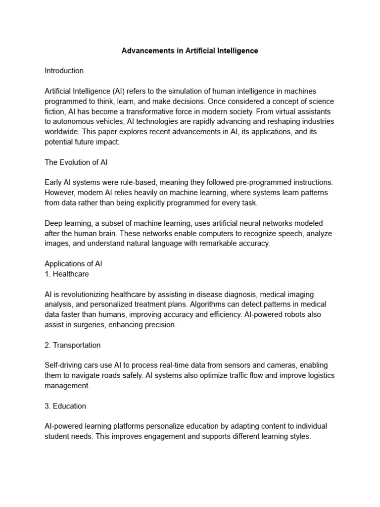 Advancements in Artificial Intelligence | PDF | Artificial Intelligence ...