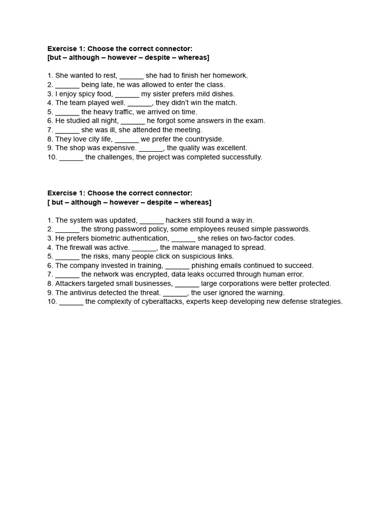 Exercises Contrast or Opposition | PDF