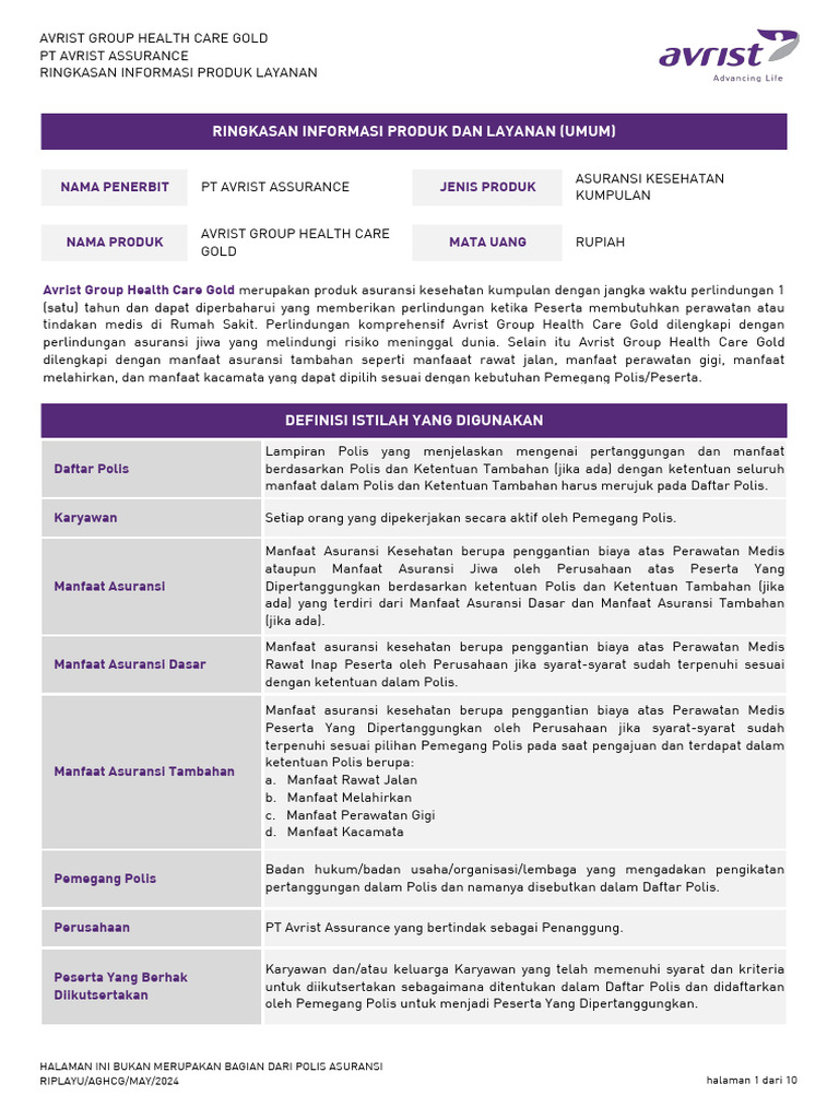 FINAL - RIPLAY Umum Avrist Group Health Care Gold Revamp-200524-V2 | PDF