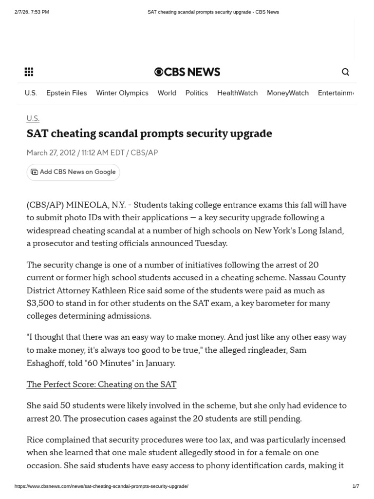 SAT Cheating Scandal Prompts Security Upgrade - CBS News | PDF | Sat