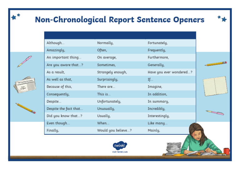 Non Chronological Report Sentence Openers Word Mat Ver 2 | PDF