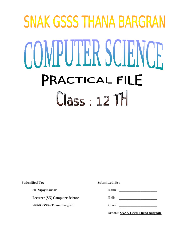 12th Class Practical Programs | PDF | Object Oriented Programming ...