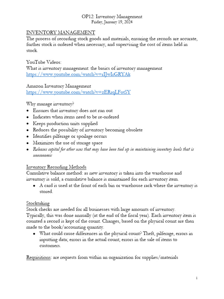 Notes Inventory Management | PDF | Inventory | Business