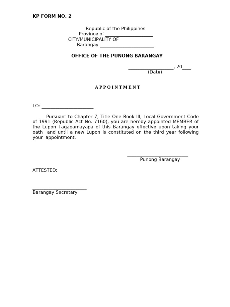 KP Form 2 - Appointment | PDF
