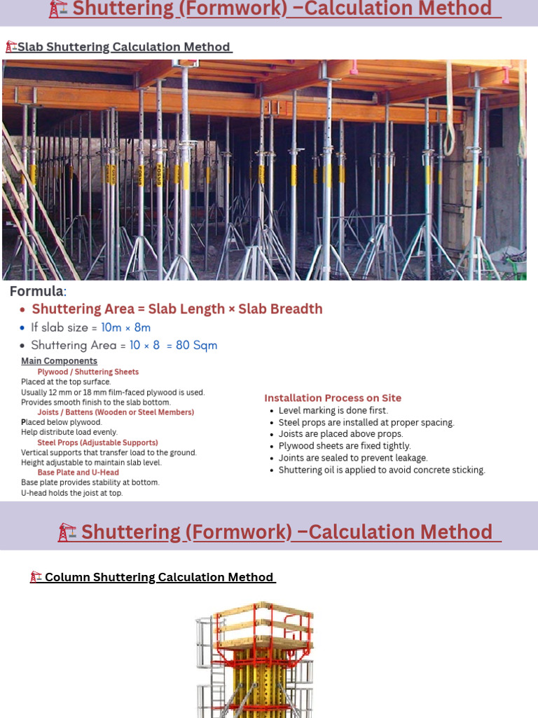 Shuttering Calculation Method | PDF | Area | Building Engineering