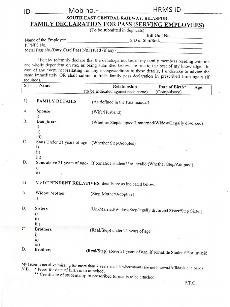 Family Declaration Form | PDF