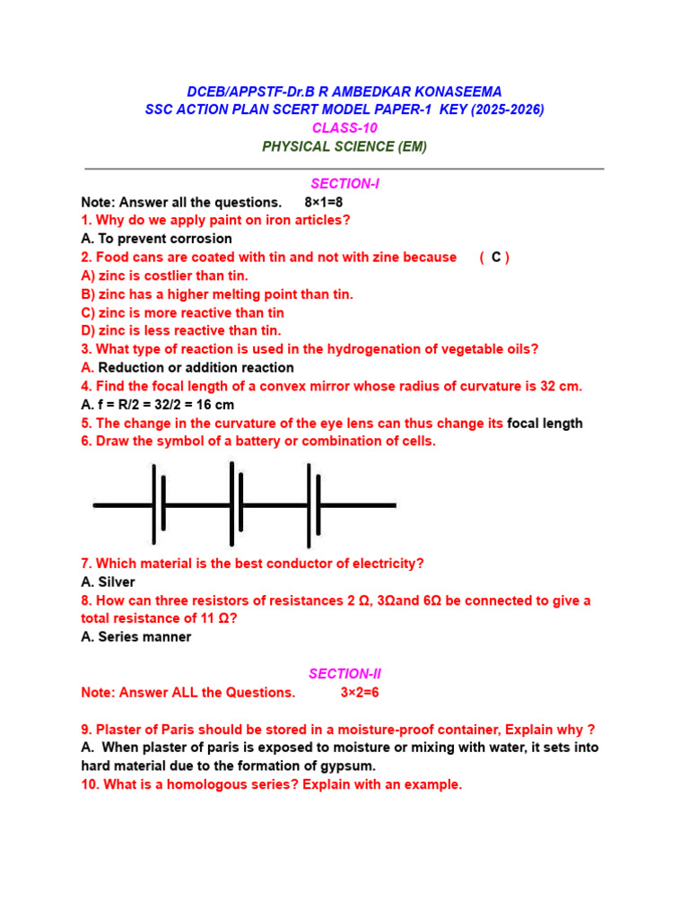 Ps Scert Model Paper S Key | PDF | Electrical Resistance And ...