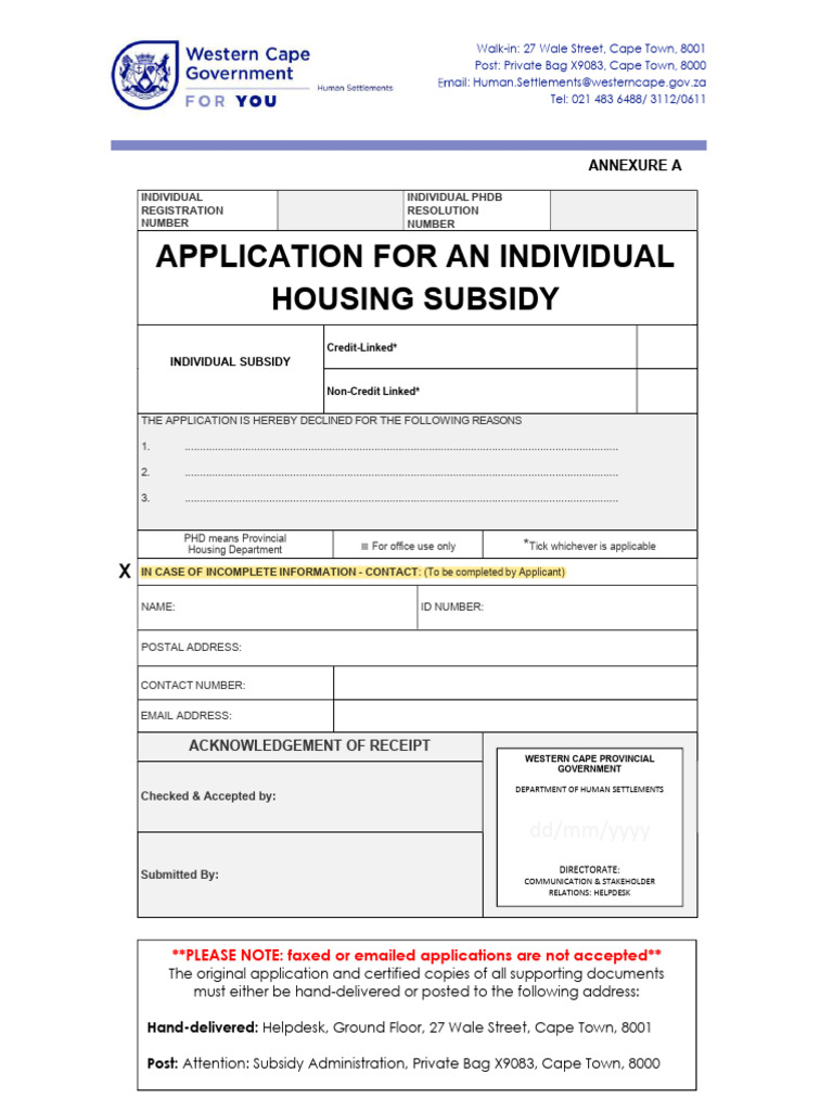 Individual Housing Subsidy Application Form | PDF | Birth Certificate ...