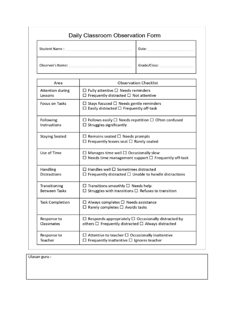 Clasroon Observation | PDF
