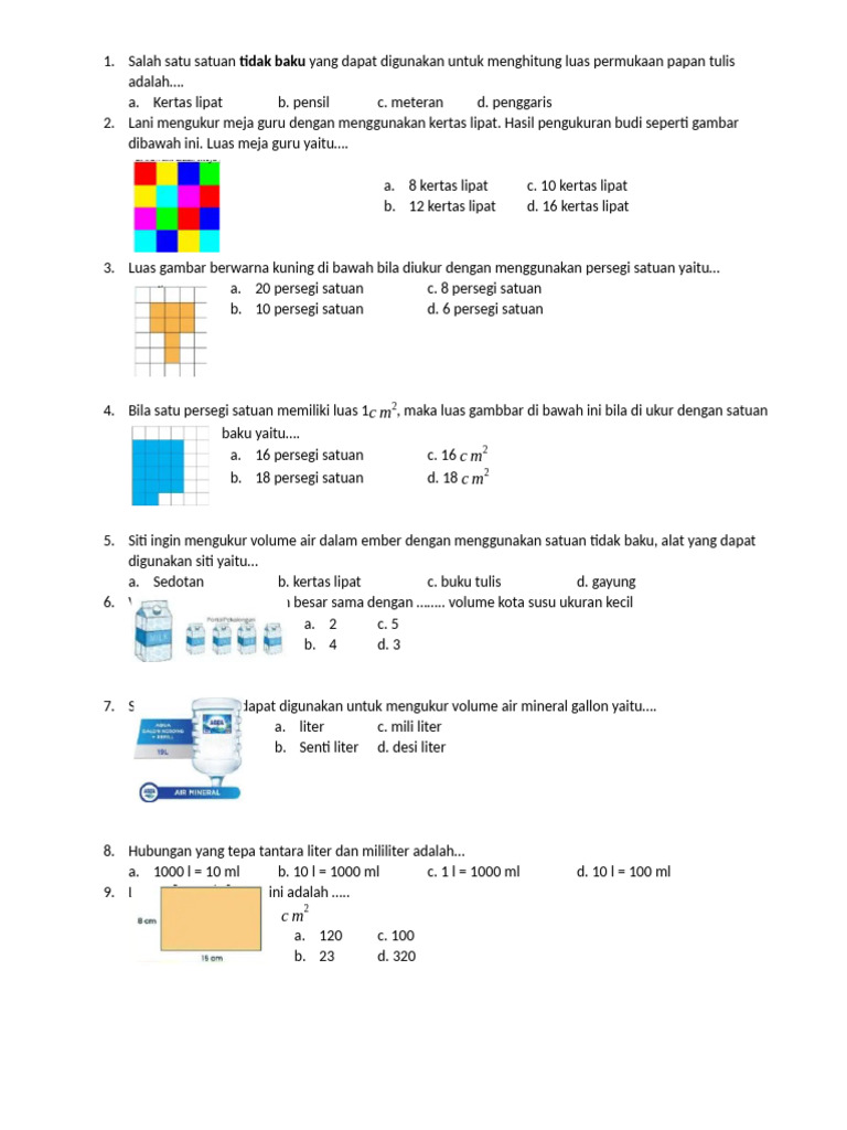 Matematika Kelas 4 Pengukuran Luas Dan Volume | PDF