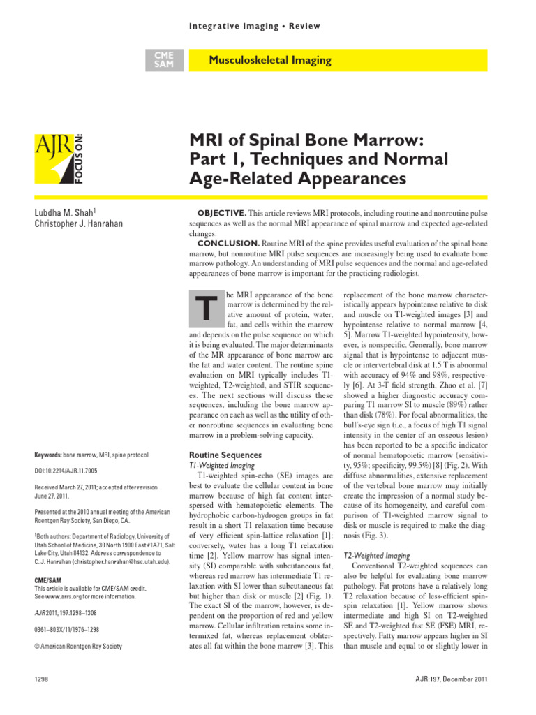 802spine MRI of Normal Marrow and Age Related Changes | PDF | Magnetic ...