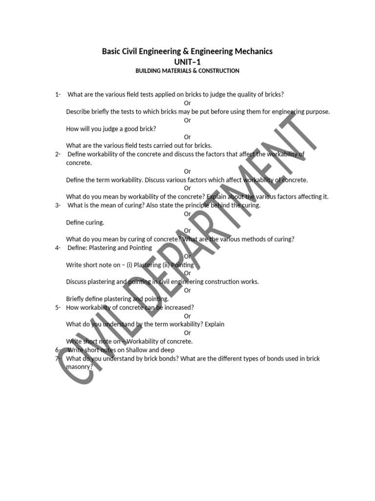 Basic Civil Engineering Unit 1-2-3 | PDF