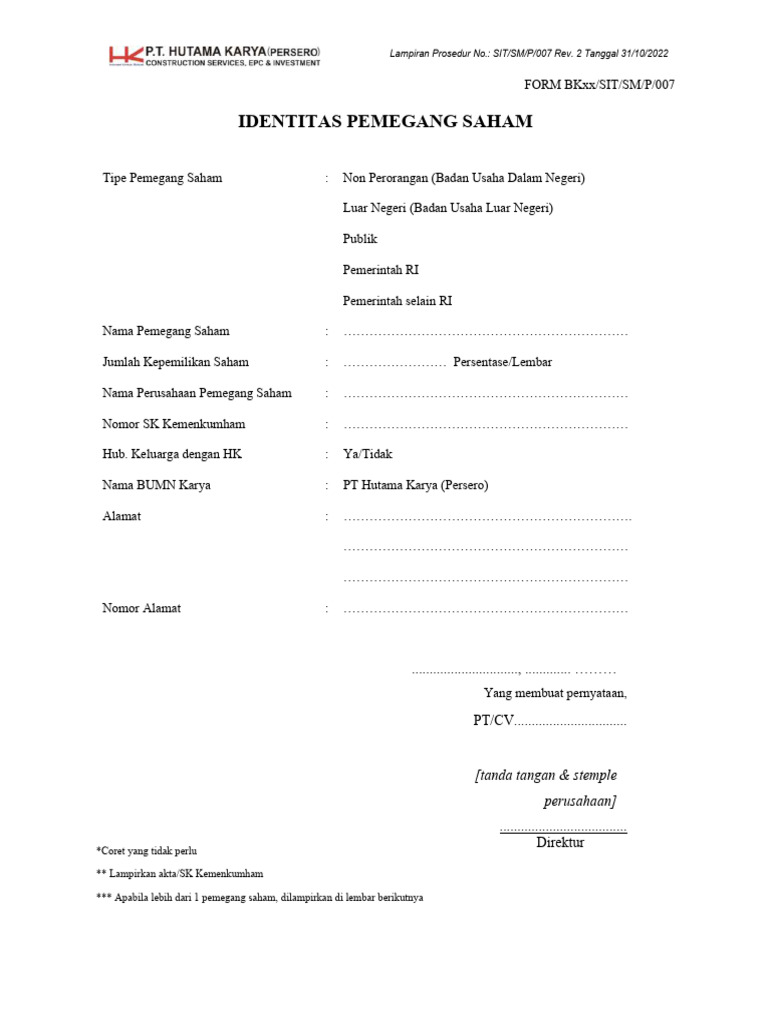 Sample Identitas Pemegang Saham | PDF