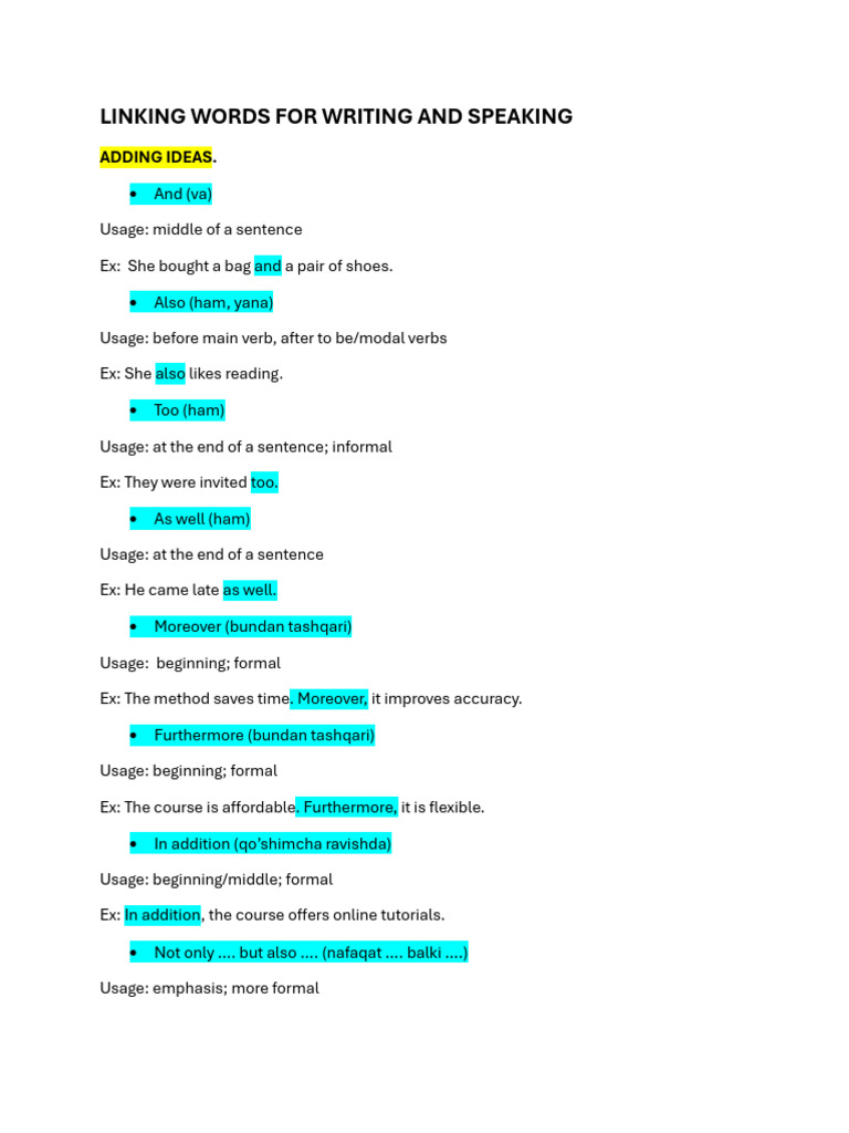 Linking Words | PDF
