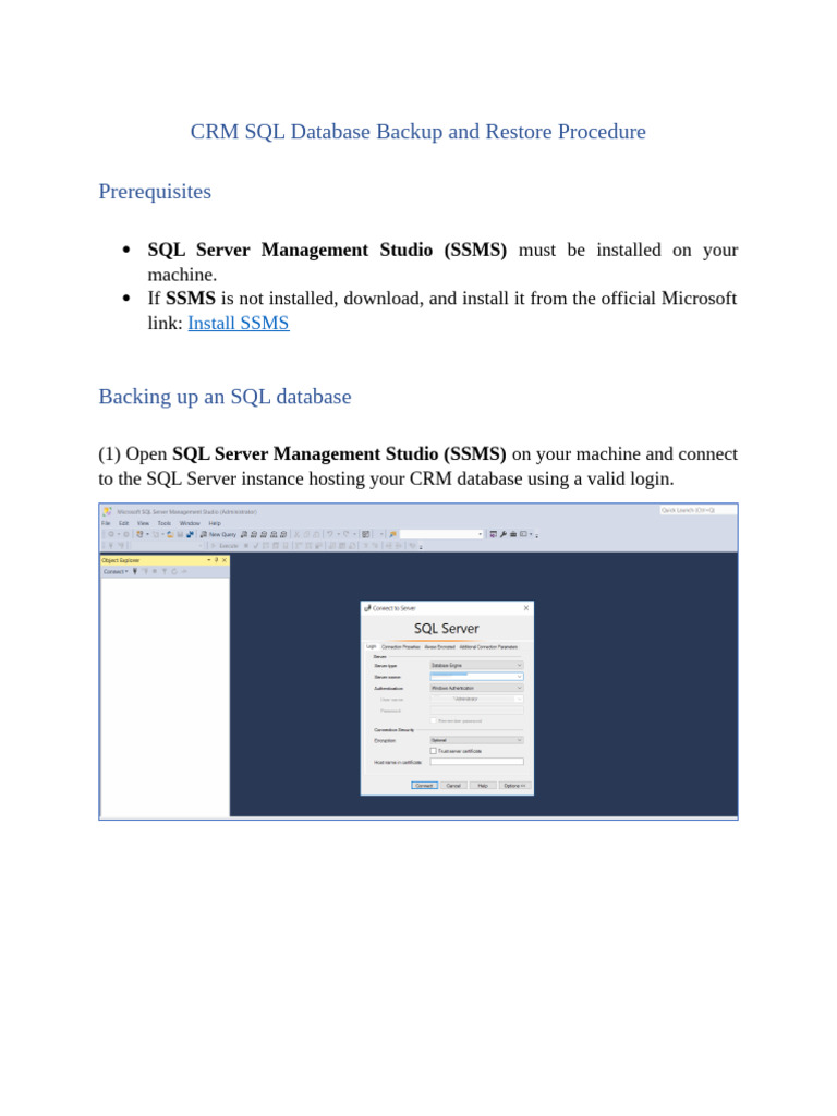CRM SQL Database Backup and Restore Procedure | PDF