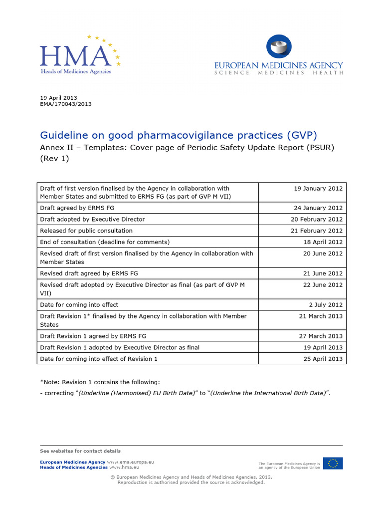 Guideline Good Pharmacovigilance Practices Annex II Templates Cover ...