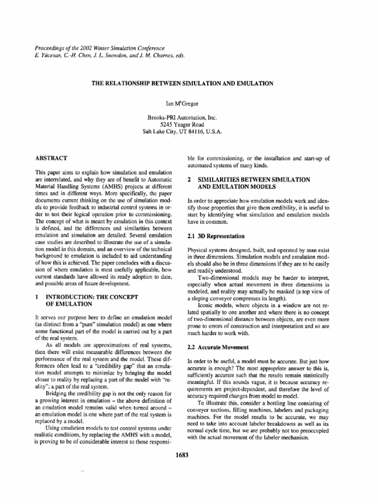 Mcgregor EtAl 2002 The Relationship Between Simulation and Emulation ...
