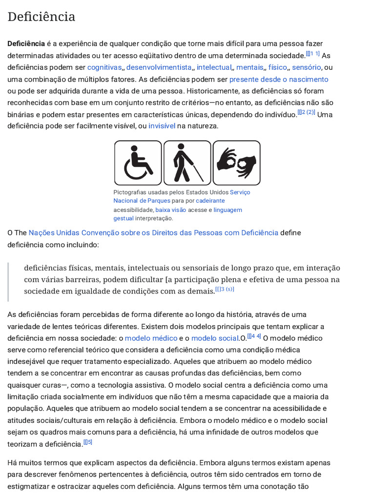 Disability Deficiência - Wikipedia | PDF | Sociologia | Deficiência