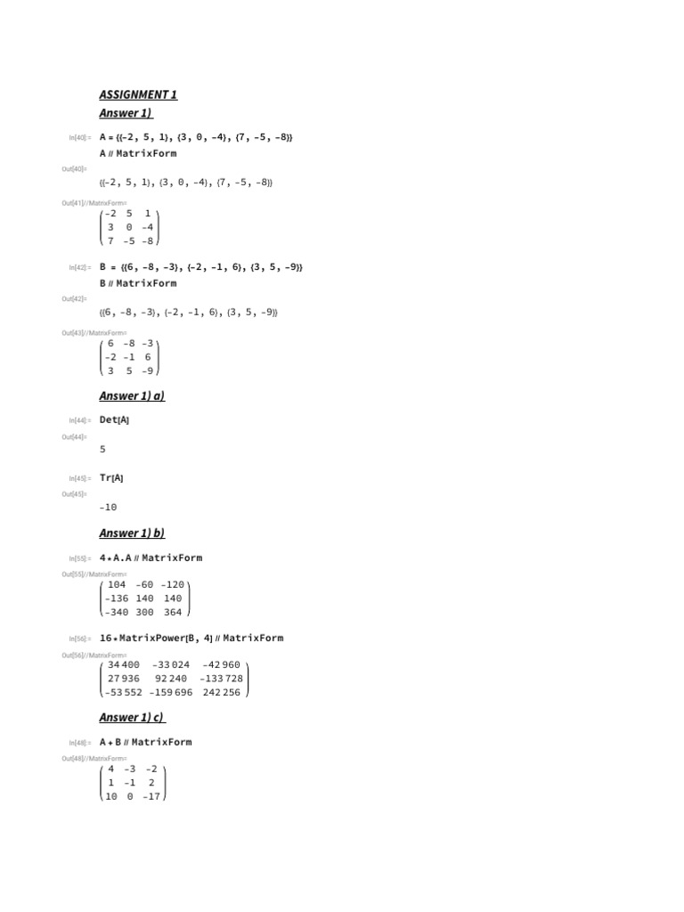 Assignment 1 Sem 2 | PDF | Matrix Theory | Linear Algebra