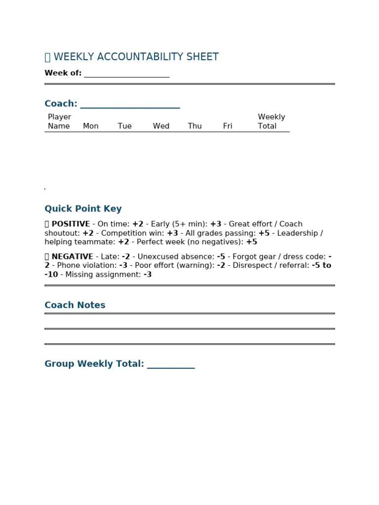 Weekly Accountability Sheet | PDF