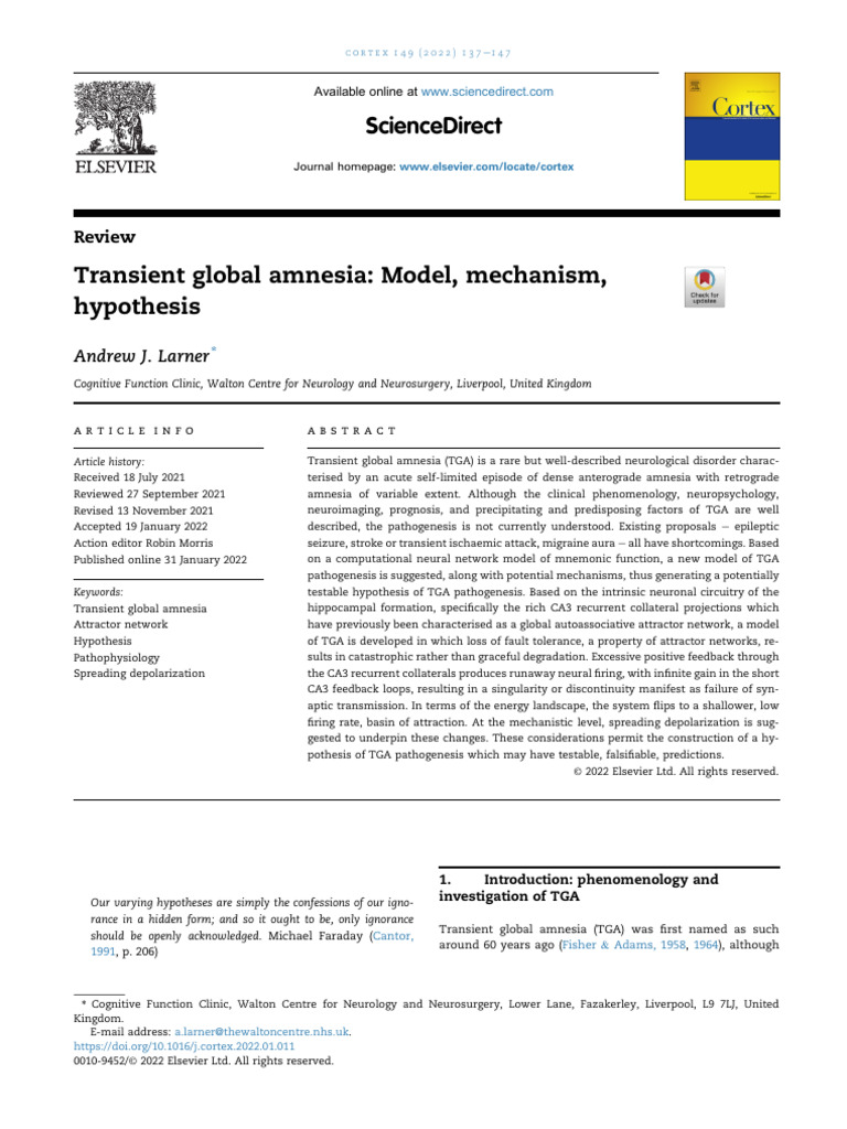 Amnesia Global Transitoria | PDF | Hippocampus | Neuroscience