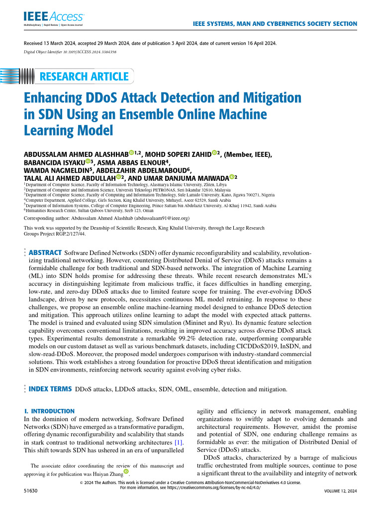 Enhancing DDoS Attack Detection and Mitigation in SDN Using An Ensemble ...