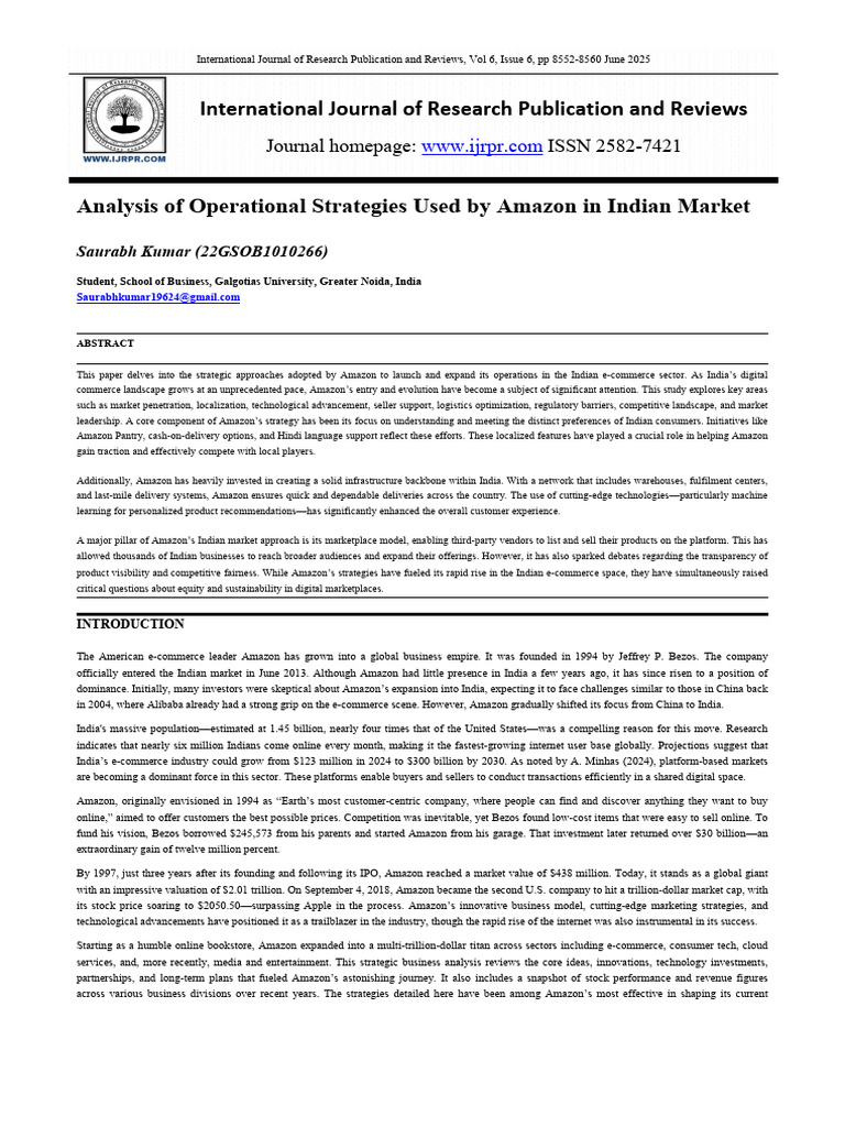 Analysis of Operational Strategies Used by Amazon in Indian Market ...