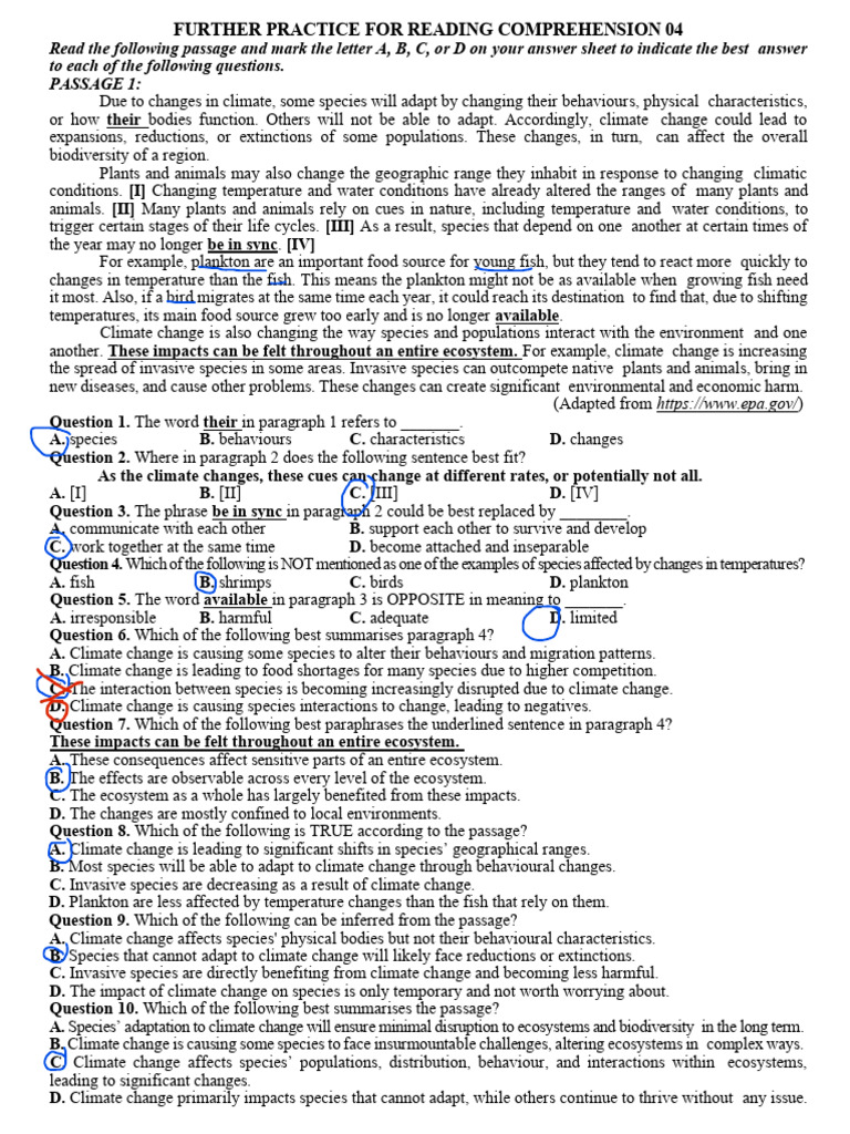 Further Practice For Reading Comprehension 04 (Done) | PDF | Climate ...