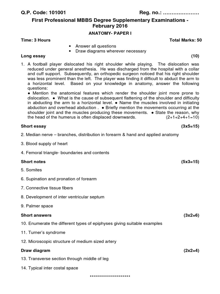 Q.P. Code: 101001 Reg. No.: First Professional MBBS Degree ...