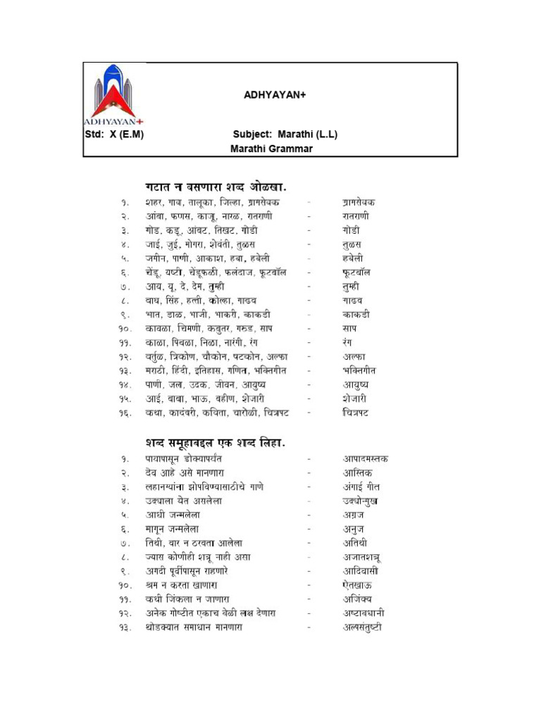 Grammar Marathi 10th | PDF