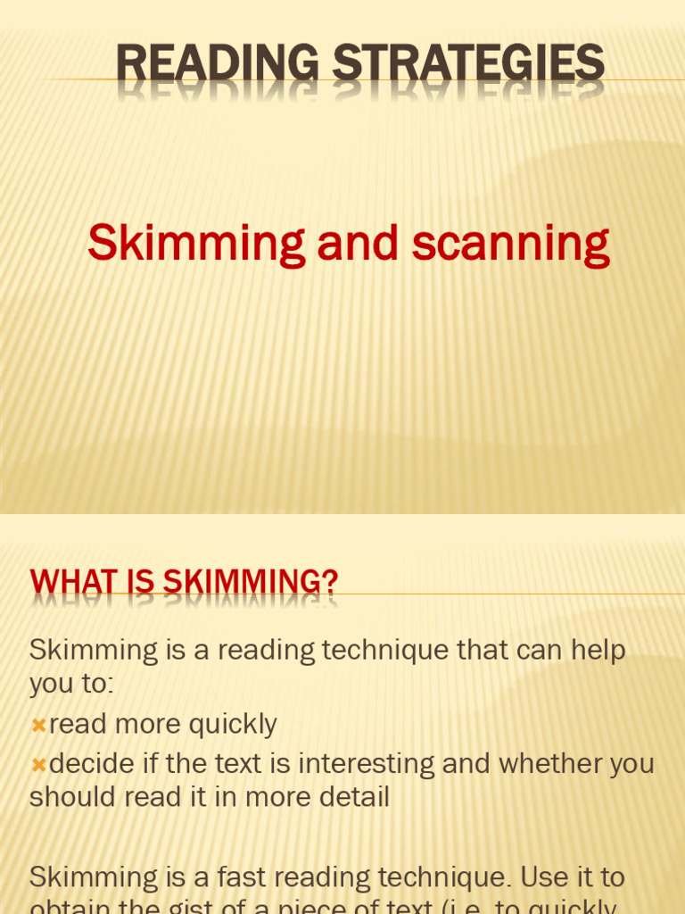 Reading Strategies Skimming and Scanning | PDF