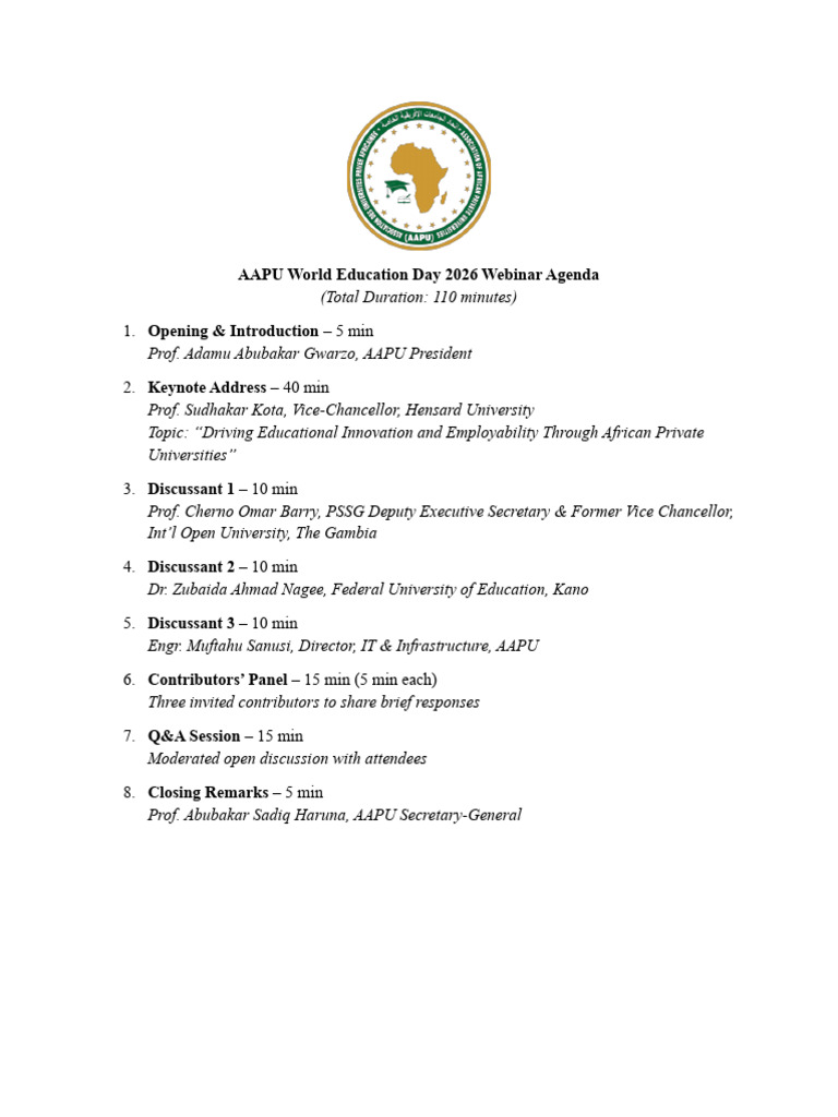 AAPU World Education Day 2026 Webinar Agenda | PDF