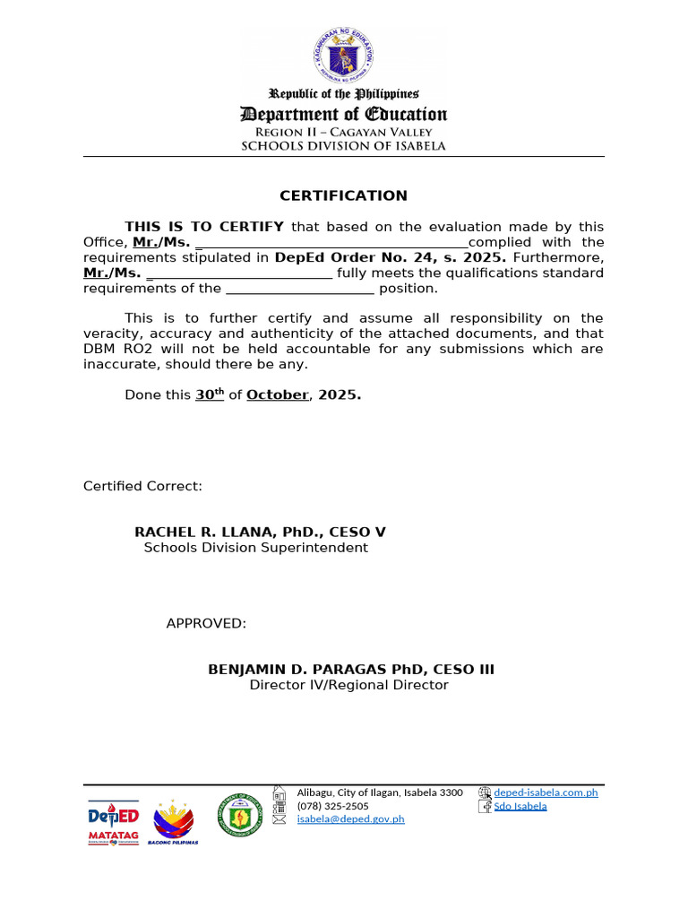 Certification Assumption of Responsibilities For Inaccurate Documents | PDF