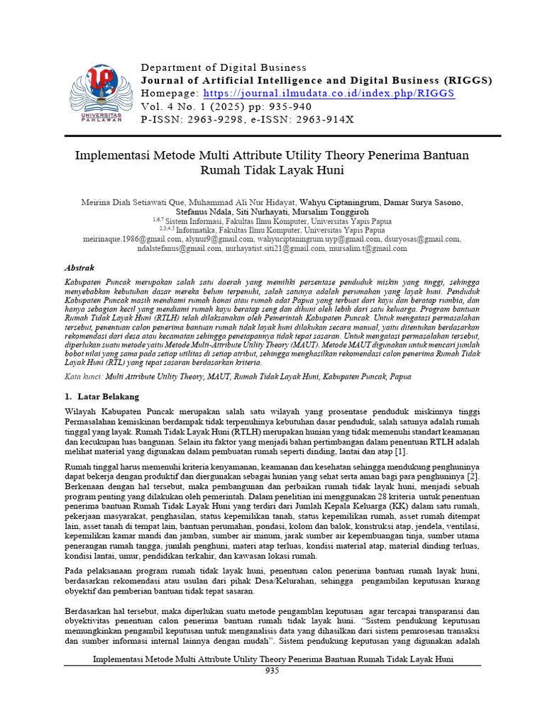 Implementasi Metode Multi Attribute Utility Theory Penerima Bantuan ...