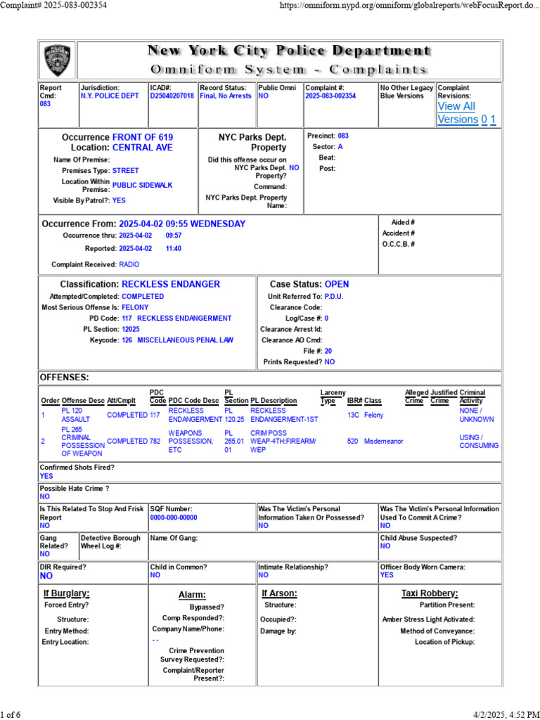 Complaint# 2025-083-002354 SQ 252 | PDF | Crimes | Crime & Violence