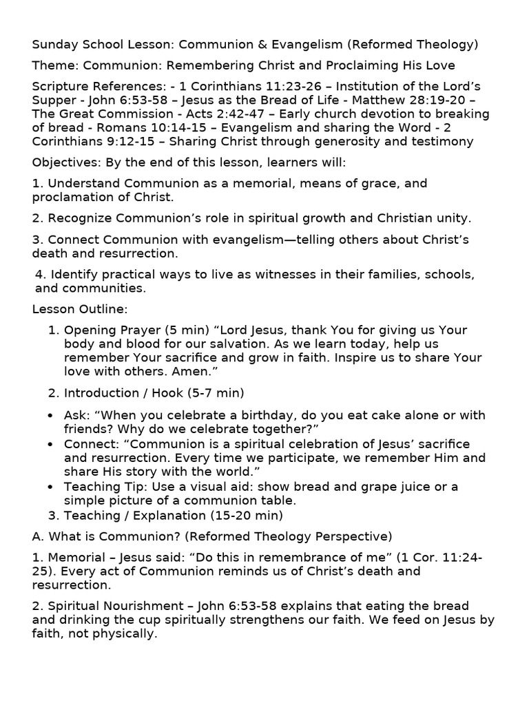 Communion Evangelism Sunday School | PDF | Eucharist | Jesus