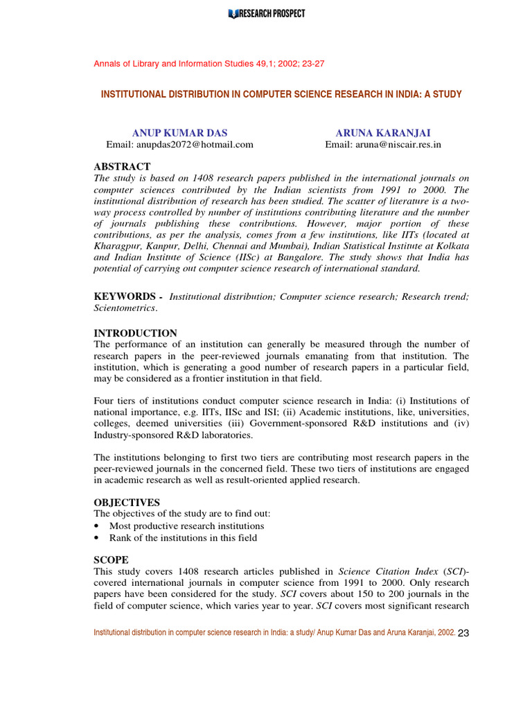Institutional Distribution in Computer Science | PDF