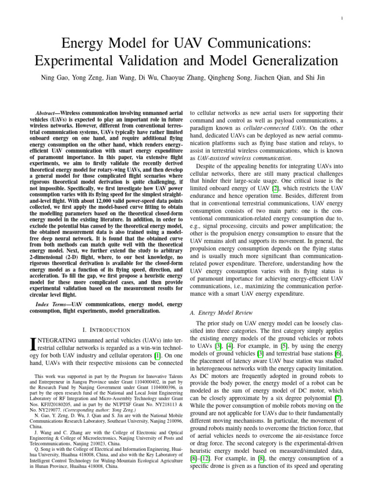 Energy Model For UAV Communications: Experimental Validation and Model ...