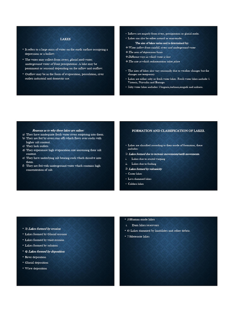 LAKES Notes - Form 3 - Geography | PDF | Lake | Volcano
