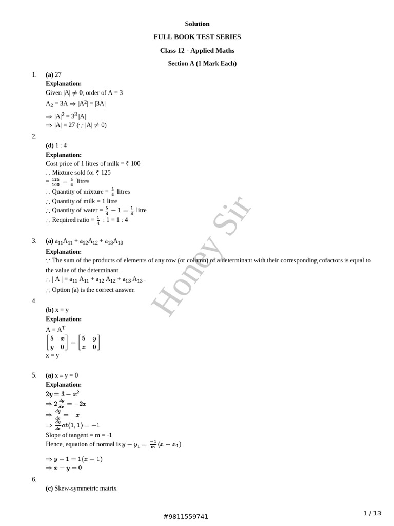 Solution Set 1 Applied Maths | PDF | Mathematics