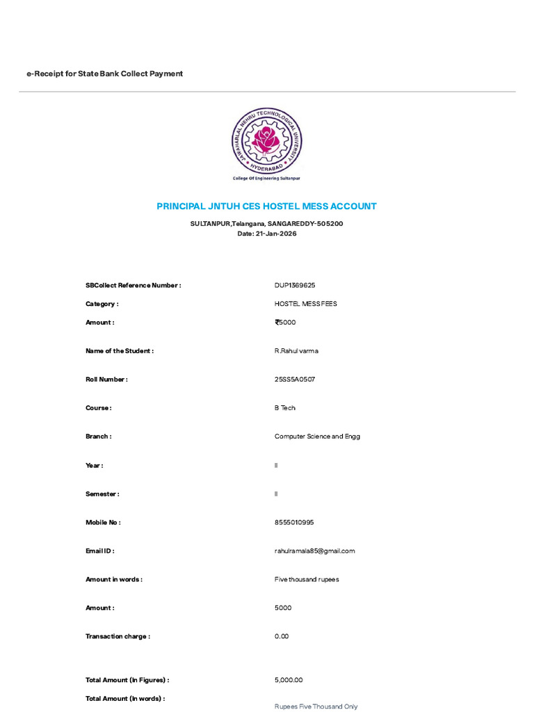 Rahul Mess Fees | PDF